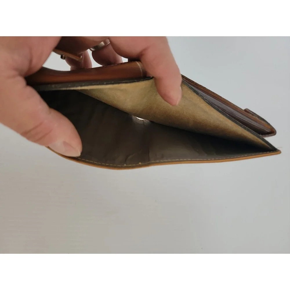 Vintage Men's Brown leather Bi Fold Wallet Picture Credit Card ID Check Mark